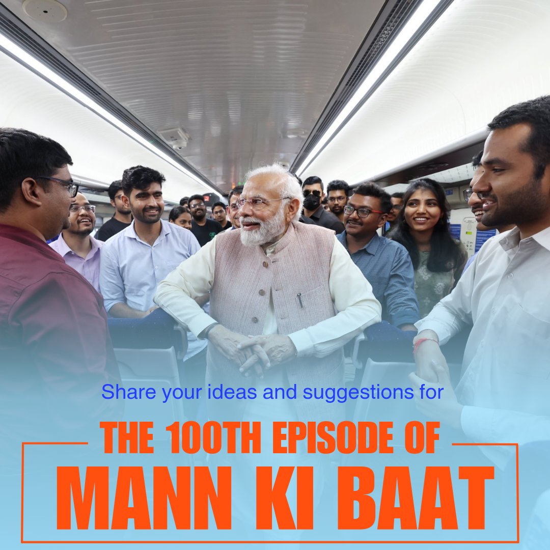 mannkibaat's tweet photo. 100th episode of '#MannKiBaat airs this month on the 30th!
Share your ideas and suggestions for the special episode. https://t.co/qvLzI3bK4E