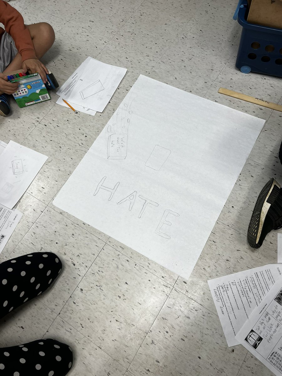 MrsS5th's tweet photo. Planning our hate bias posters. Students are designing posters in groups to display in our hallways to show what we’ve learned and how to interrupt, question, educate and echo. https://t.co/709JoNVgWI
