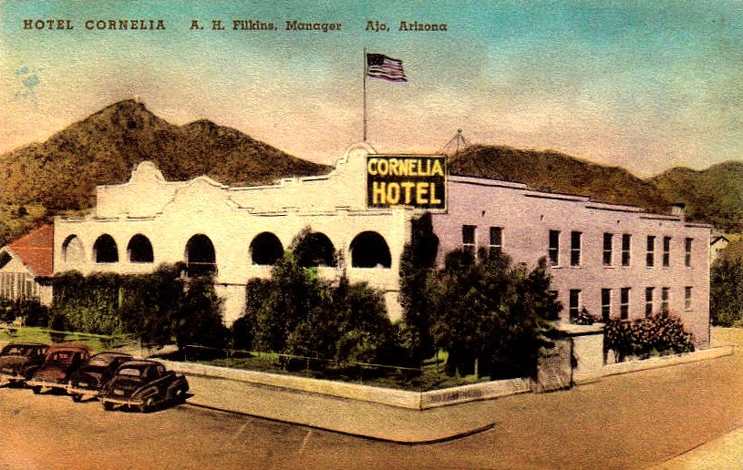 A colorized post card of the Cornelia Hotel on La Mina Avenue in Ajo, Ariz. The 1920s hotel is still standing but it's in poor shape and the facade was badly altered.