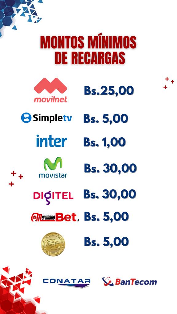 TuConatar's tweet photo. Atención Familia Bantecom: 

Desde hoy a la media noche cambian los montos de recarga 
#Movistar:
Mínimo: Bs. 30
Múltiplos: Bs. 30
Máx: Bs. 600

#Movilnet:
Mínimo: Bs. 25
Múltiplos: Bs. 15
Máx diario: Bs. 500
Máx Mensual: Bs. 2000

Para actualizar, borra el caché y listo 💪 https://t.co/jRaHRE3I2t