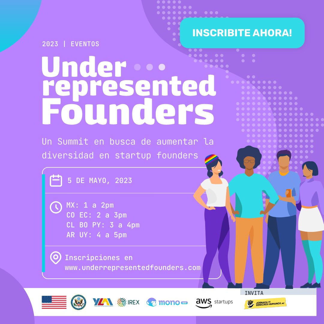 JornadaDh's tweet photo. 🏳️‍🌈💼Te invitamos a ser parte de este encuentro online y gratuito para promover la diversidad e inclusión en todo el ecosistema emprendedor latinoamericano.🏳️‍🌈

🗓️ 5 de mayo 
⏰4 a 5 PM (GMT-3)
#UnderrepresentedFounders

Inscripciones 👉 
https://t.co/uNpdlFHtZS https://t.co/K5bnAX8zcJ
