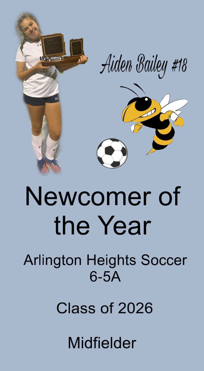 aidenbailey08's tweet photo. So grateful to receive this award!! This wouldn’t have been possible without my @AHHSLadyJackets teammates and coach!💛💙💛 @LethalSoccer @PrepSoccer @pro_scout3 @dfwvarsity @ImYouthSoccer @Ecnl08g @tomas_boyle5 https://t.co/7zRhzXg2g9