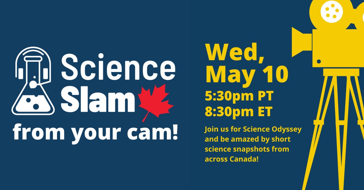 scislamCA's tweet photo. Slam From Your Cam!

Our next event is a virtual, Canada-wide Science Slam on May 10.

https://t.co/esLm7gt9CI

We're still recruiting Slammers so if you feel more comfy sharing your science via computer than on a stage, this is the event for you: https://t.co/DG6yABWz1e https://t.co/lmEuN7WZQ9