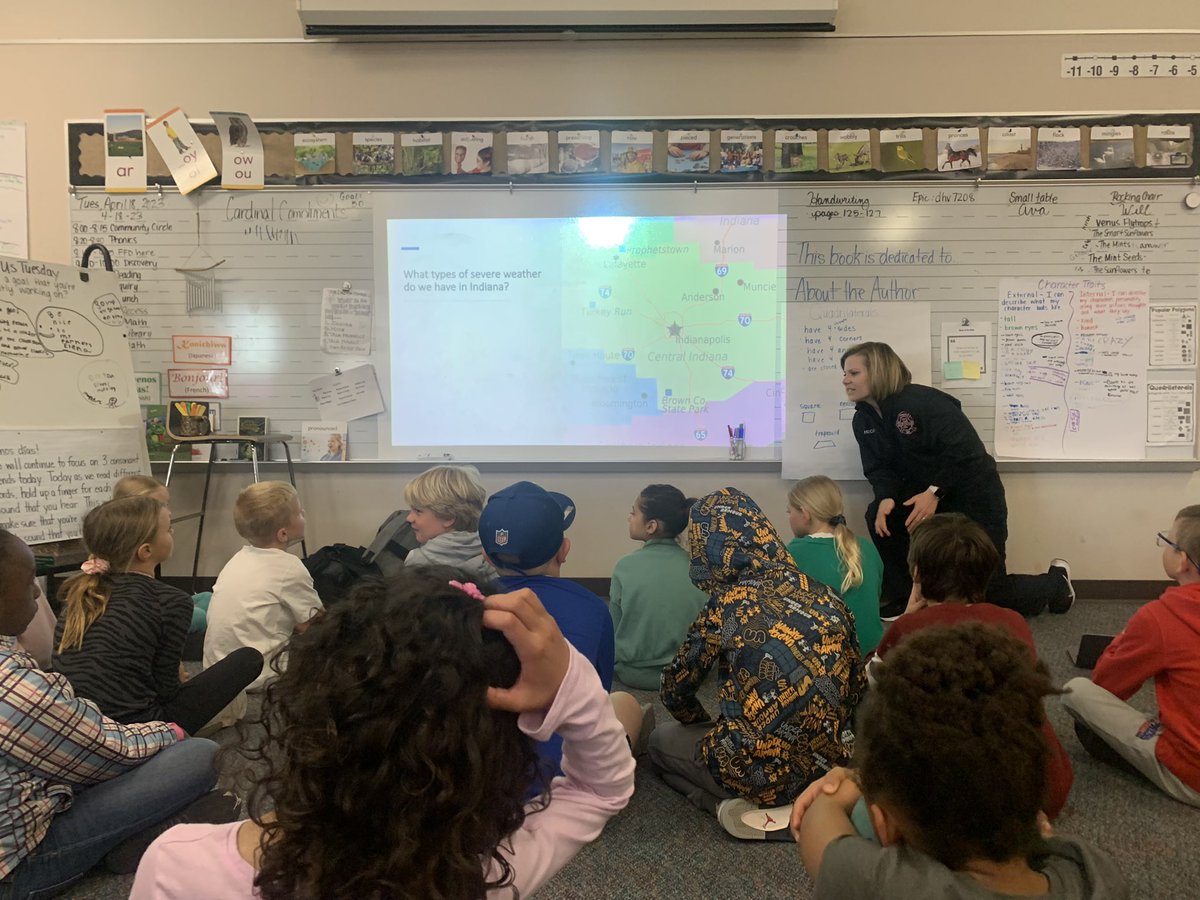 MrsO_TCE's tweet photo. We had a wonderful, informative visit from @AshleyHeckly today! She taught us how to stay safe in severe weather and how making a taco is like a weather watch or warning! Thank you for sharing your knowledge! @FishersFireDept #TCECardinals https://t.co/dLhTB9DT5u