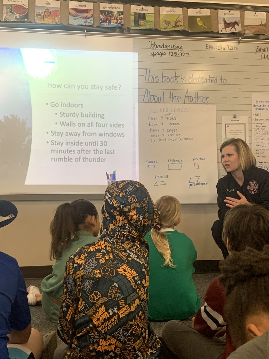 MrsO_TCE's tweet photo. We had a wonderful, informative visit from @AshleyHeckly today! She taught us how to stay safe in severe weather and how making a taco is like a weather watch or warning! Thank you for sharing your knowledge! @FishersFireDept #TCECardinals https://t.co/dLhTB9DT5u
