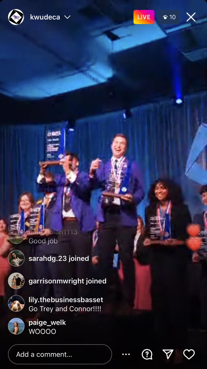 shelley_duffey's tweet photo. World Champs 🏆🥇 in Sports Entertainment and Marketing 🤘🏼💜💛. Congratulations @trey_duffey and @connor_waltz32‼️. @KWUDECA @DuffeyDavid https://t.co/NP2hd1dzB0