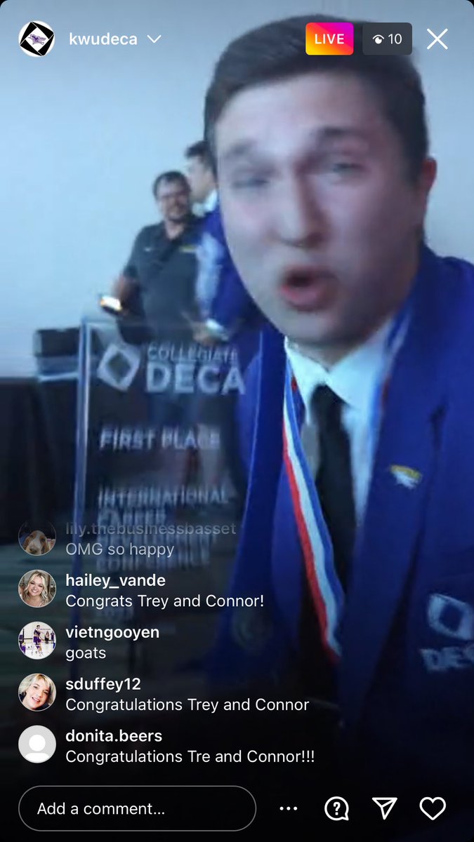 World Champs 🏆🥇 in Sports Entertainment and Marketing 🤘🏼💜💛. Congratulations <a href="/trey_duffey/">Trey Duffey</a> and <a href="/connor_waltz32/">Connor Waltz</a>‼️. <a href="/KWUDECA/">KWU DECA</a> <a href="/DuffeyDavid/">David Duffey</a>