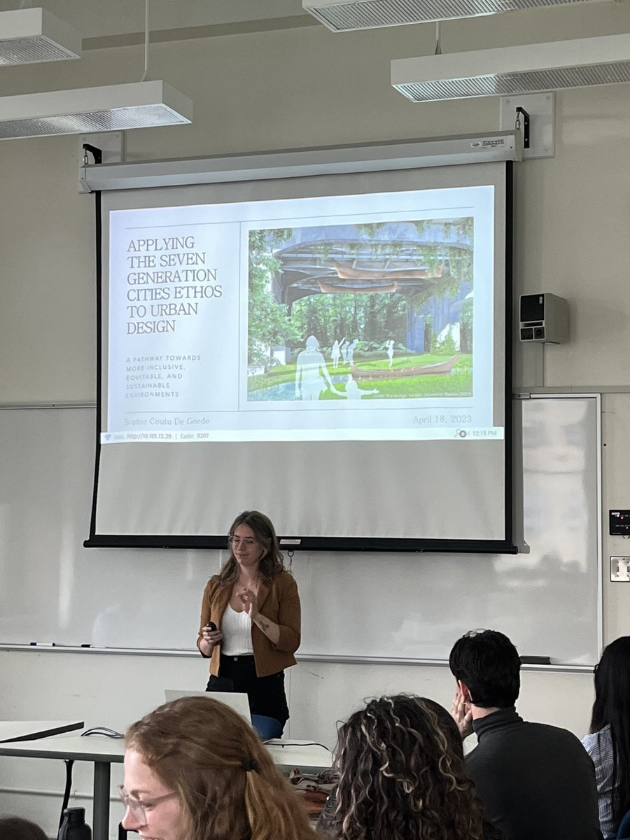 JayneEngle's tweet photo. How can #7GenCities ethos be applied to practice & outcomes of #urbandesign? Asks Sophie Coutu De Goede #urbanplanning student @mcgillu I have the honour to advise! Stay tuned for the #7GenCities guidebook Sophie will produce for cities!
#Indigenous #Reconciliaction #civicfutures https://t.co/RRUDcXM5Sy