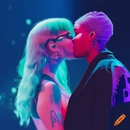 LeighKray's tweet photo. I searched "@Ashnikko and @arloparks kissing on stage" on an AI art program 🥹 https://t.co/lArgbC2Sbk