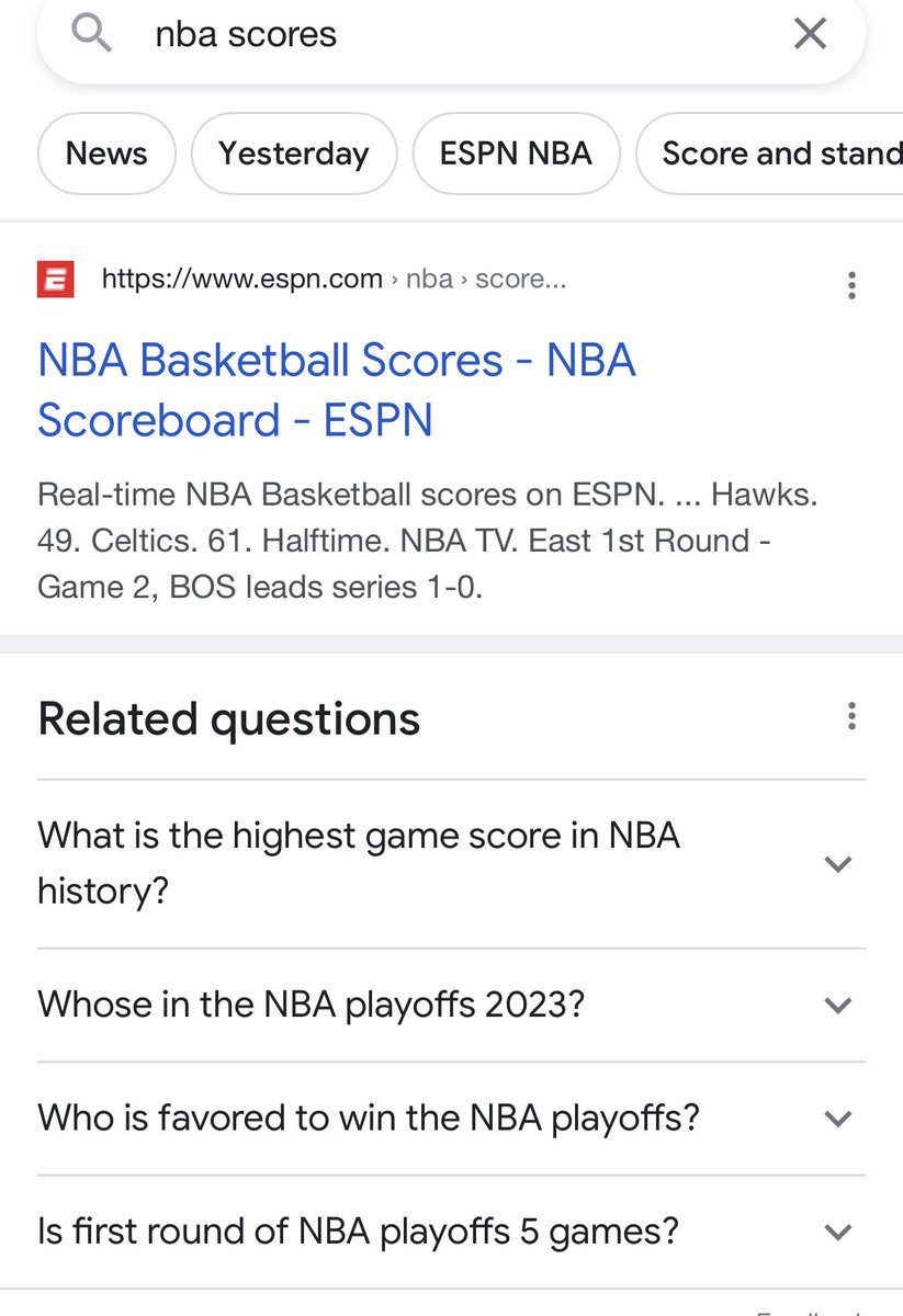 ChuckMockler's tweet photo. If you googled “nba scores” Google used to show a nice, concise layout of in-progress games…now it’s this and I hate it 

Just show me the scores, that’s all I want https://t.co/TGxPGxc1MP
