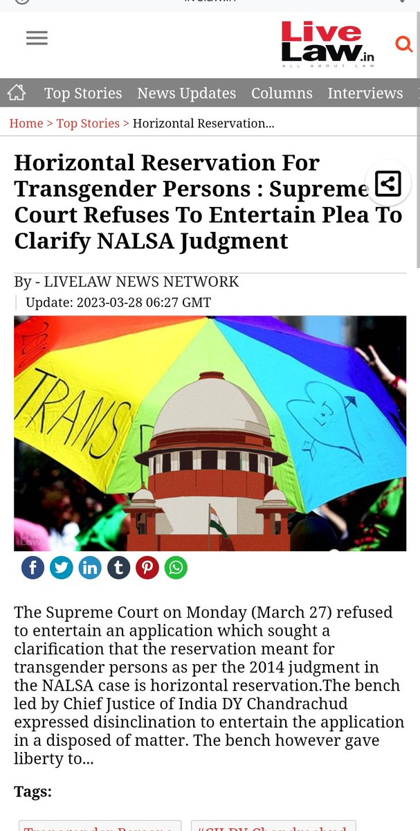 thirunangai's tweet photo. Final hearings on  #marriageequality before the Supreme Court, all lgbtqi+ persons are happy and eagerly waiting for the victory. Im disappointed as to why don't you people have this much interest in #Horizontalreservationfortrans ,also our basic right. This is the privilege of your caste, class and power. #EqualityForAll