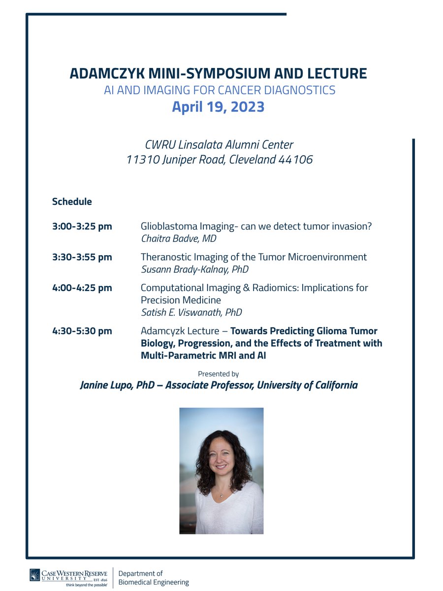 Join us tomorrow for the Adamczyk Lecture Series. This event is open to all — registration is not required.

More info: bit.ly/41kUQSy 

#AI #imaging #cancerdiagnostics