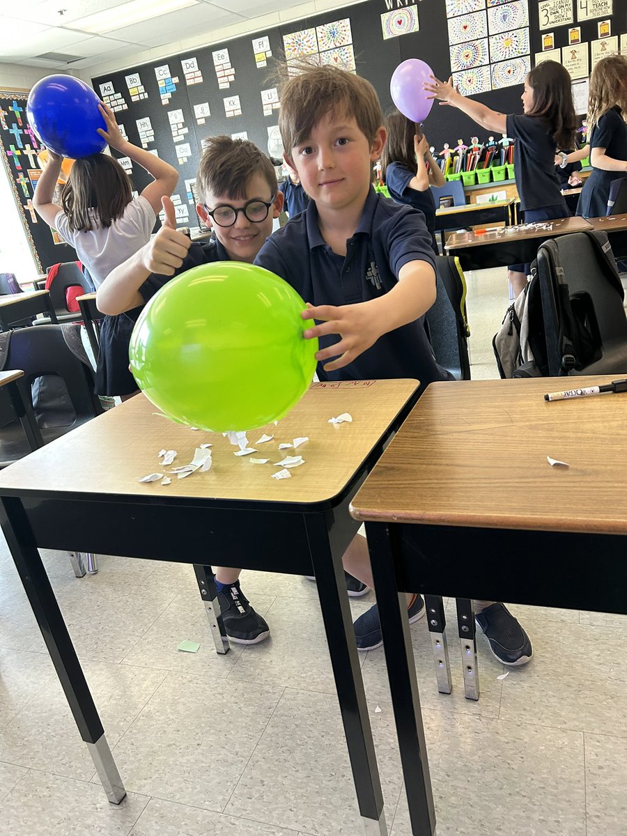 The grade 3s had a great time exploring electrostatic forces during science!