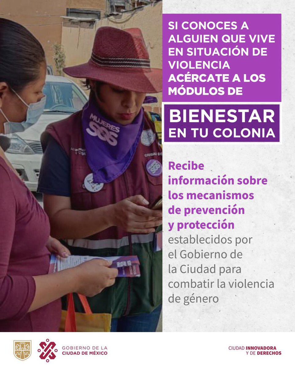 DiversidadCDMX's tweet image. El @GobCDMX liderado por la #JefaDeGobierno @Claudiashein lleva el programa #BienestarEnTuColonia y acerca los módulos de la @SeMujeresCDMX para brindar asesoría jurídica de las Abogadas de las Mujeres, así como acompañamiento en las #LUNAS a mujeres en situación de violencia.