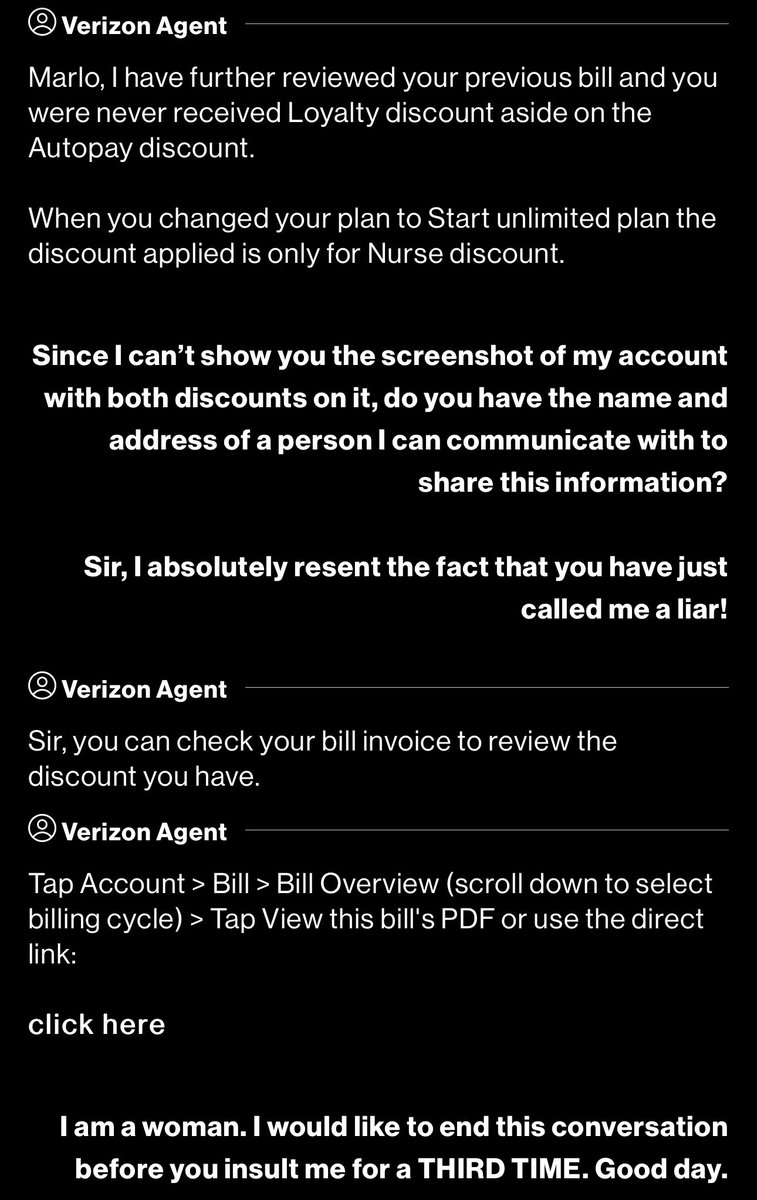 MissMarloMonroe's tweet photo. We were unhappy with @Verizon last Feb #2023, but they had a phenomenal CSR who was able to save a customer of 20+ years (folks had #vzw for forever). Today, I talked with a CSR because I didn’t get the discounts I was promised, and he basically called me a #liar. And a #man. https://t.co/56qZrcVwaP