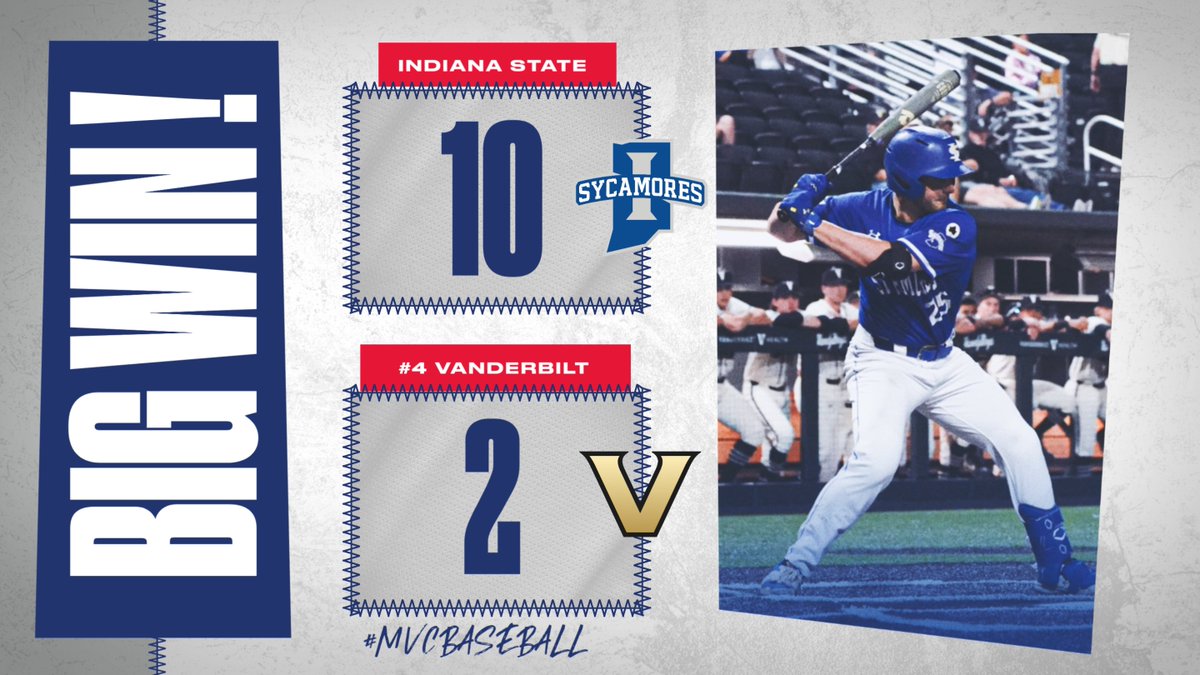 Missouri Valley Conference (@mvcsports) on Twitter photo 🚨🚨BIG WIN!! 🚨🚨
<a href="/IndStBaseball/">Indiana State Baseball</a> beats #4 Vanderbilt in Nashville! The Sycamores have won a national-best 11-straight games!
#MVCBaseball #TheValleyRunsDeep 🚨🚨BIG WIN!! 🚨🚨
<a href="/IndStBaseball/">Indiana State Baseball</a> beats #4 Vanderbilt in Nashville! The Sycamores have won a national-best 11-straight games!
#MVCBaseball #TheValleyRunsDeep
