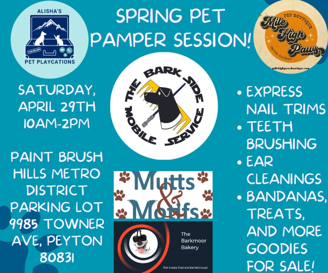 groomergirl92's tweet photo. If you missed yesterday's pop up at Palmer Park, come see me on April 29th in Peyton! There will also be other pet businesses set up selling homemade leashes, bandanas, treats, and more! 🐾❤️ #coloradosprings #coloradospringsdogs #thebarkside #nailtrim #petgroomer https://t.co/leHmULAxwF