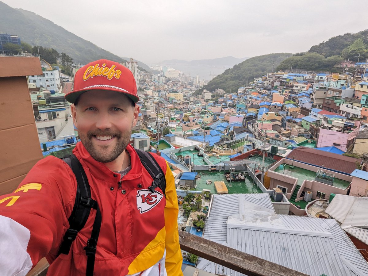 It's a must to rep the <a href="/Chiefs/">Kansas City Chiefs</a> in Gamcheon Village, Busan, South Korea 🇰🇷. The Santorini of Busan. #ChiefsKingdom #Chiefs