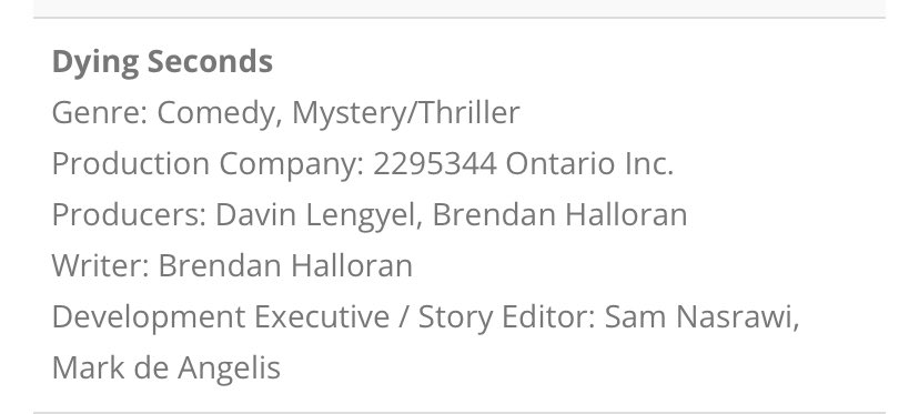 Let’s gooooo. We are in full development for Dying Seconds, a scripted comedy series coming soon to Sportsnet. <a href="/davinlengyel/">Davin Lengyel</a> <a href="/DeAngelisMark/">Mark De Angelis</a> <a href="/SamNasrawi/">SamNasrawi</a>