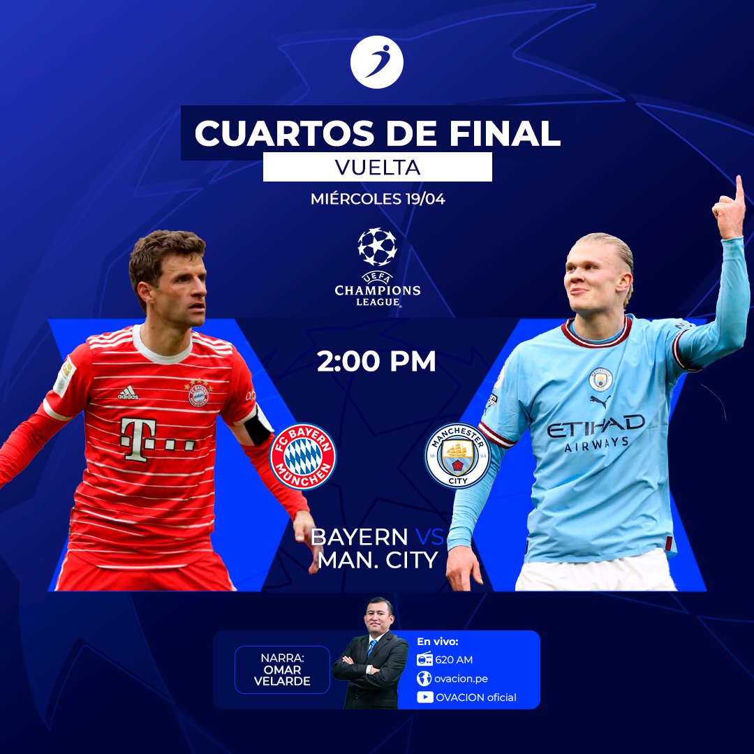 ovacionweb's tweet photo. PARTIDO IMPERDIBLE 👏🏻🤩
#Byern 🇩🇪 vs #ManchesterCity 🏴 por la #ChampionsLeague 🏆
Este miércoles 19/04 desde las 2:00 PM en VIVO por #OVACIÓN.
Relata: @OmarVelardeT
Comenta: @chapa_nomas
Informa: @CarlosDavidGV_
Voz comercial: @Aldasantacruz
🌐 https://t.co/fCDJgMlbW6 https://t.co/z6sMQBGYR8