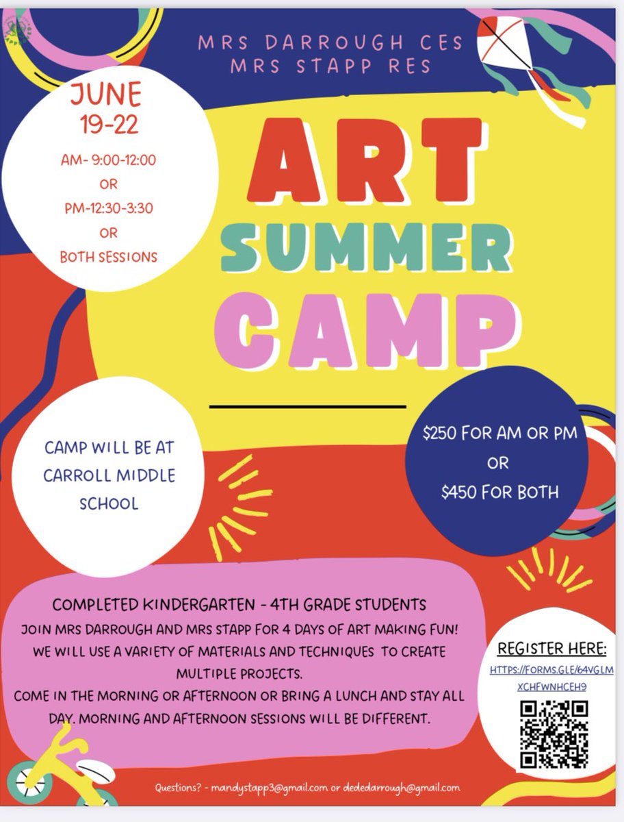 MrsStappteacher's tweet photo. Art summer camp with Mrs Stapp RES and Mrs Darrough CES. Come join us for a fun week creating art! https://t.co/IvNtohix2L