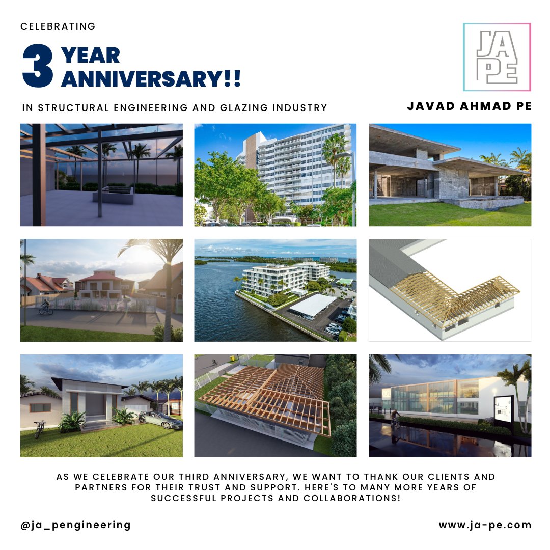 JAPEengineering's tweet photo. Three years ago, we embarked on a journey to create a structural engineering company that would make a difference. Today, we celebrate our achievements and look forward to the challenges ahead!

#structuralengineering #anniversary #2023 #glazing #structuralretrofitting https://t.co/uEZnYDb3Si
