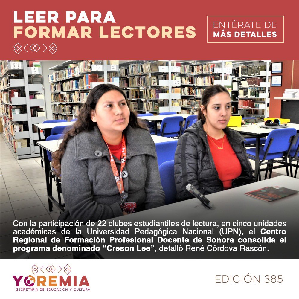 SECSonora's tweet photo. La lectura es un hábito que debe formarse durante la Educación Básica, es por ello que a los docentes en formación se les involucra en actividades relacionadas a lograr lo anterior. Lee más en #RevistaYoremia.   https://t.co/zuToHOAYPM https://t.co/2nFSXFrlbY