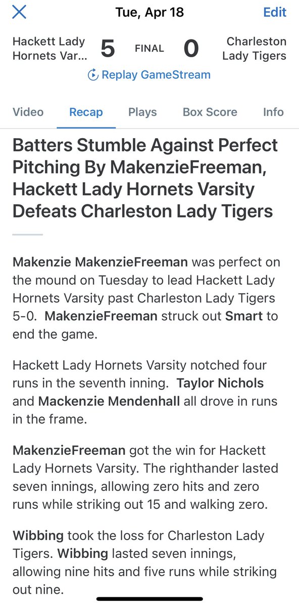 Hackett_sb's tweet photo. 🚨STATE RECORD🚨Makenzie came out tonight throwing flames with 15Ks over 7 innings to throw her 10th career perfect game!! This was her 5th this season, tying her own single season record set last year.👏@ARPrepSports @nwademgaz @k_sutherlandAR @NWAChip @PorterHTP_SC @hmcilvain2 https://t.co/3NkghpmpvQ