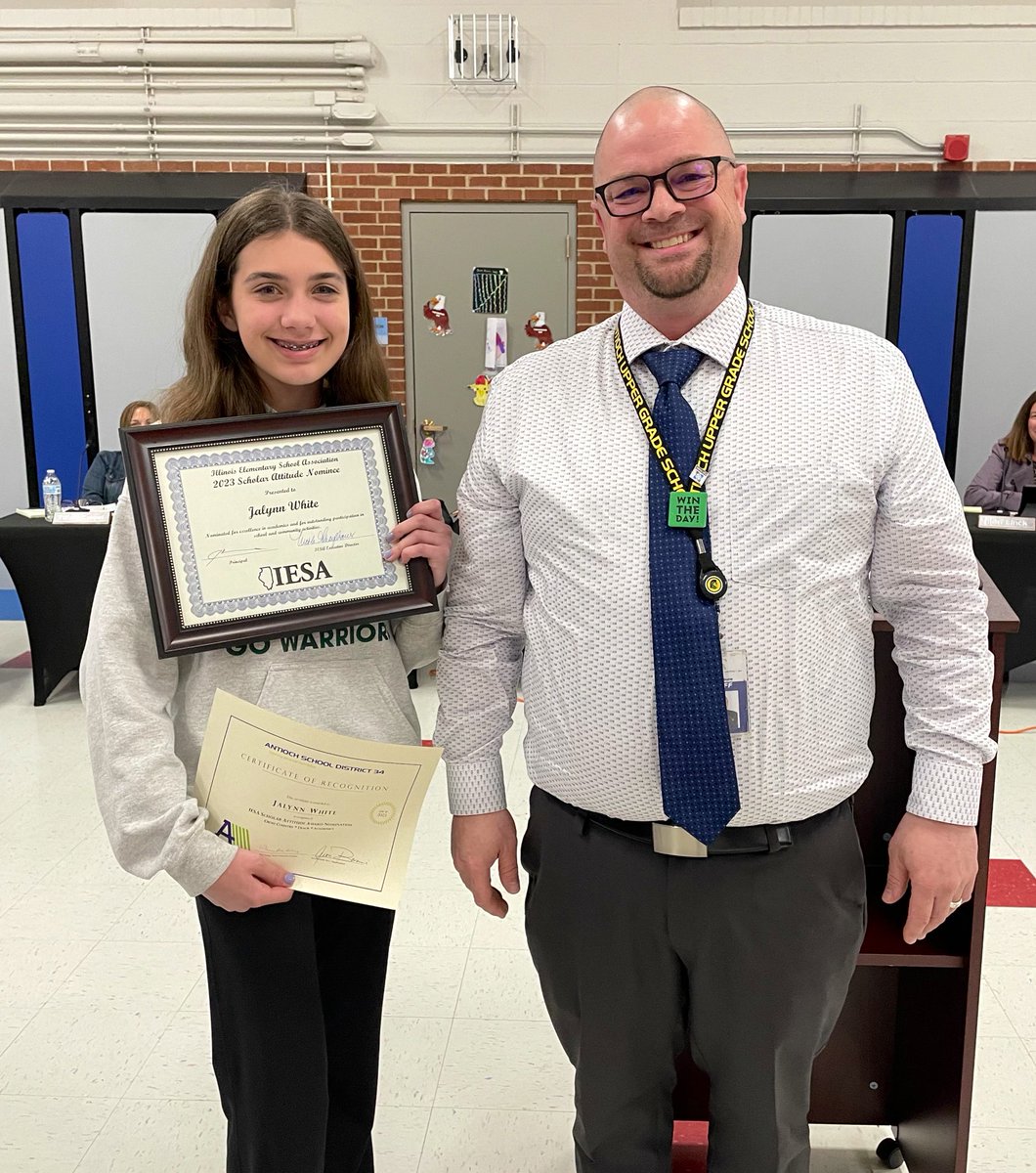 mrs_tack's tweet photo. 8th grader, Jalynn White, was recognized by the D34 Board of Education as a nominee for the IESA Scholar Attitude Award. The IESA Scholar Attitude Award honors students who have maintained a high academic standard while pursuing participation in their school community! #D34ALLin https://t.co/swuI2OfdJk