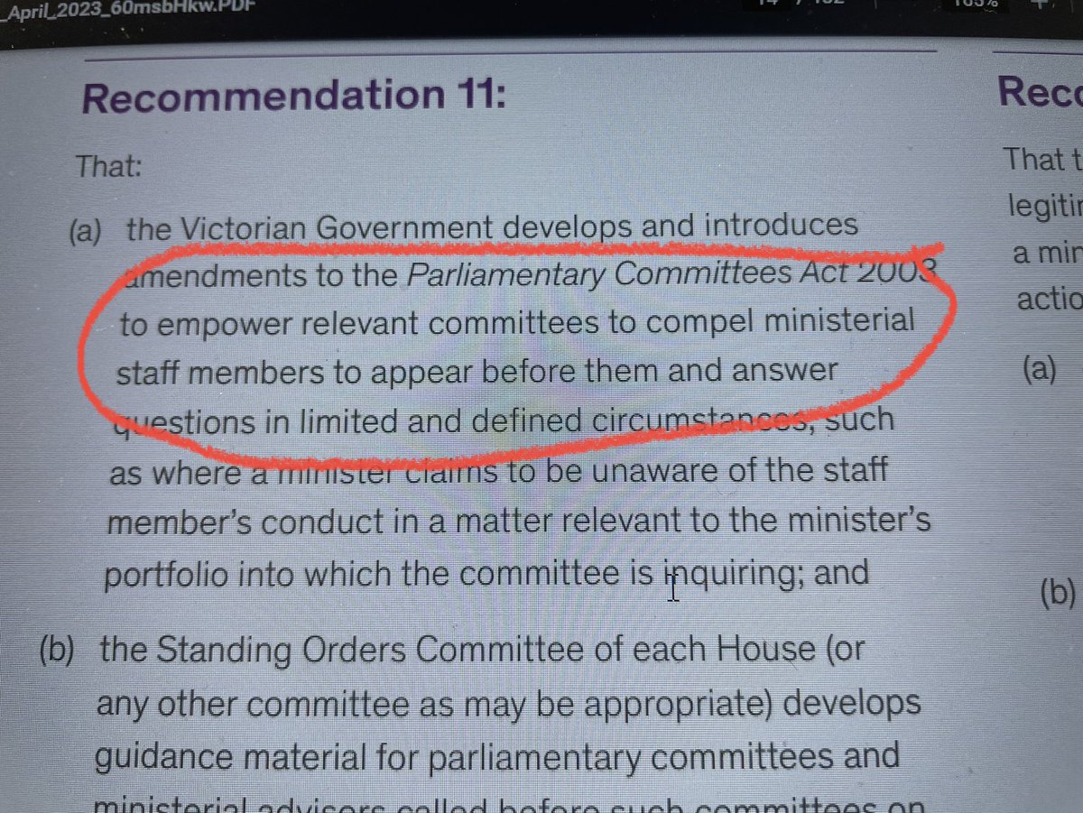 Game changer. Today’s Operation Daintree IBAC report recommends Ministerial advisors be compellable to give evidence to parly committees. Who can forget the #ChildrenOverboard Inquiry? Report doesn’t seem to say if Vic Govt accepts this recommendation.