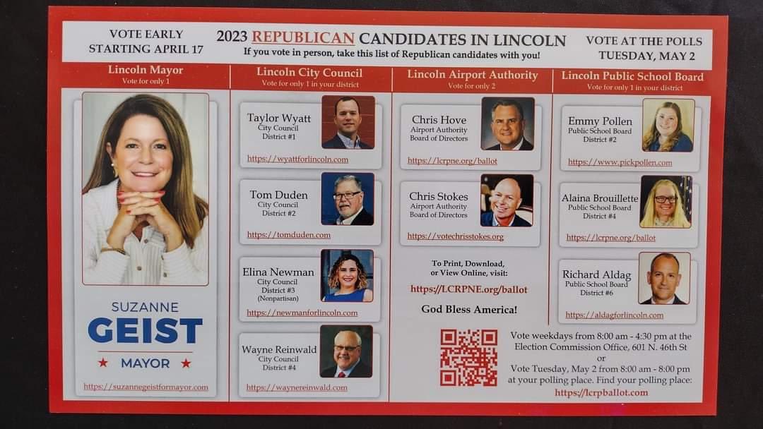 NebraskaFreedom's tweet photo. Just knocked doors for some candidates in Lincoln, most notably @GeistForMayor. After 100 doors, 75% in favor of Republican slate, 25% support more crime, government overreach, men in women’s bathrooms/sports, and transgender surgeries for minors. #ProtectOurCity #ProtectOurChildren