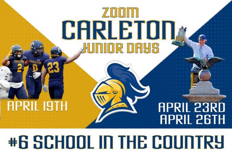 allenkohel's tweet photo. I will be joining in on Carleton’s virtual Junior day! Thank you for the invite @CoachBobDavies 

@CatonsvilleFB 
@CarletonFB https://t.co/NHfrSRYjU6