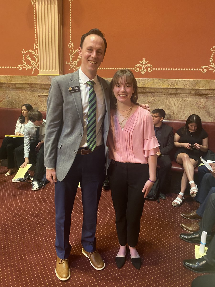 Dylan_RobertsCO's tweet photo. It was wonderful to host Macie, the Youth of the Year Finalist from the Boys &amp; Girls Club of NW Colorado, in the Senate today! Macie goes to Steamboat High School and was nominated for her character and leadership.

Always inspiring to meet our next generation of leaders! #coleg https://t.co/hQoXmLX927