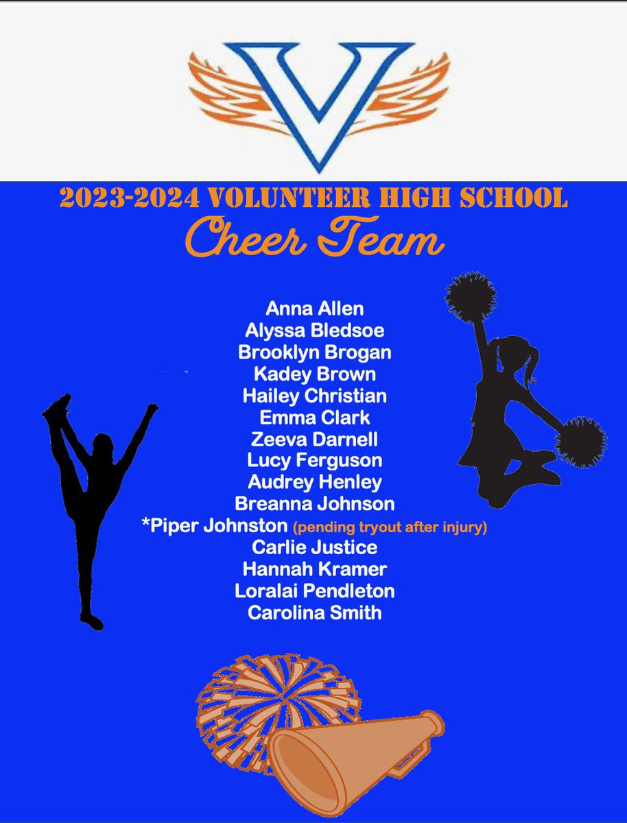VHSFalconsCheer's tweet photo. Congratulations to the 23-24 VHS Cheer team! Go Falcons! 💙🧡 bring on football season! 🏈 https://t.co/kknUwZbWMz