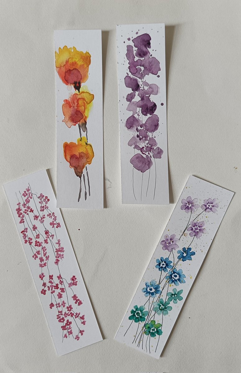 tikulli's tweet photo. All available handpainted bookmarks in Watercolor. DM for purchase details. Follow #ArtbyTee &my #instageam page to view more #ArtGifts. #RetweetPlease to support my #art. #artsale #giftidea #gifting #handmadegift #handpainted #BuyIntoArt #artistsupport #booktwt #readersoftwitter https://t.co/7xKUrtKlGz