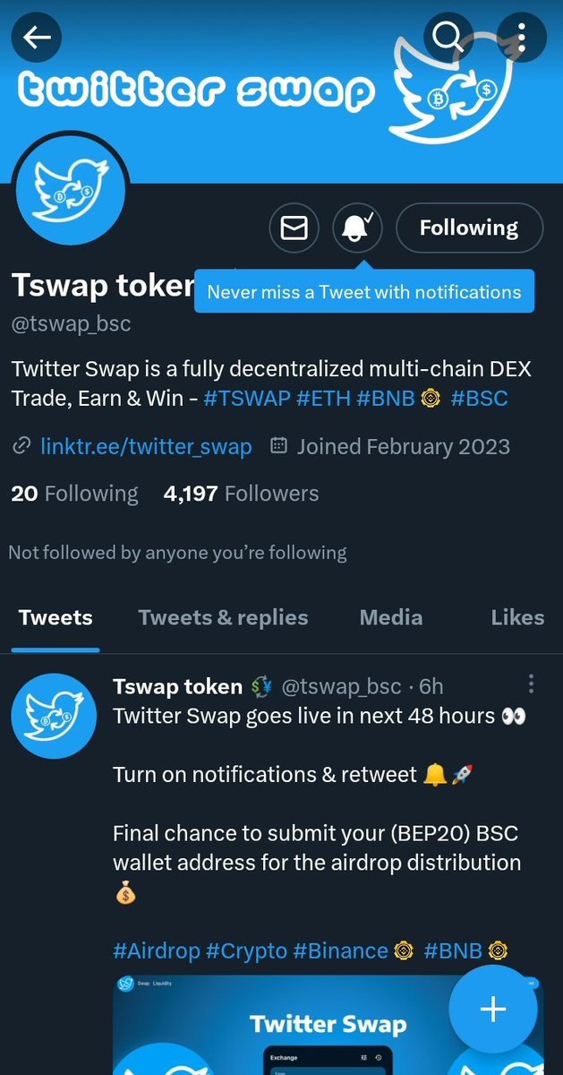 huntr2020's tweet photo. @tswap_bsc All set and ready! Let's go! 🚀 🚀

0x074d38d2f3289CEC10980fde52FFA8affCC95217 https://t.co/bNc7shp1lV