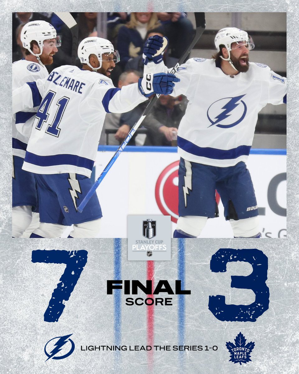 espn's tweet photo. GAME 1️⃣ SECURED ⚡ 

Tampa Bay's seven goals are the most they've scored in a playoff opener in franchise history! https://t.co/fD0mycPryB