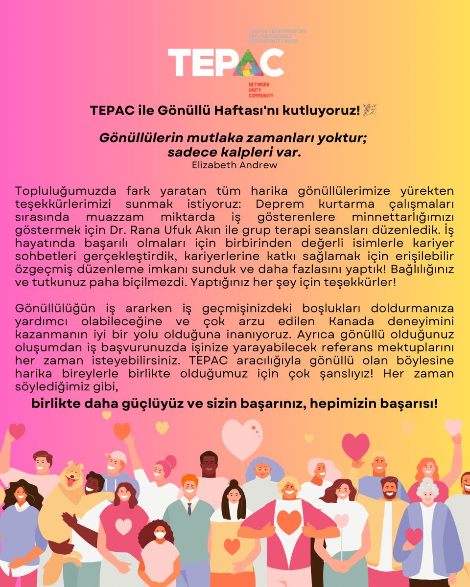 Happy National Volunteer Week!
👩🏻‍🤝‍👨🏼🥳💐

Ulusal Gönüllüler Haftamız Kutlu Olsun!
👩🏻‍🤝‍👨🏼🥳💐

#volunteerweek  #TEPAC #communityimpact #grateful  #strongertogether  #gönüllühaftası #toplumsaletki #teşekkür #birliktedahagüçlüyüz