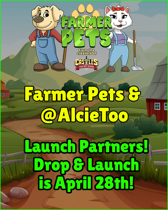 AlcieToo's tweet photo. I’m super excited to be a launch partner for @FarmerPets, the new NFT based pet food farming game!

Get your clicky finger☝️ ready to harvest 🚜 resources &amp; build your pet food conglomerate.

Coming to your farm April 28! #FarmerPets #NFT #gaming #launchpartner #WAXNFT https://t.co/do20ec6w9r