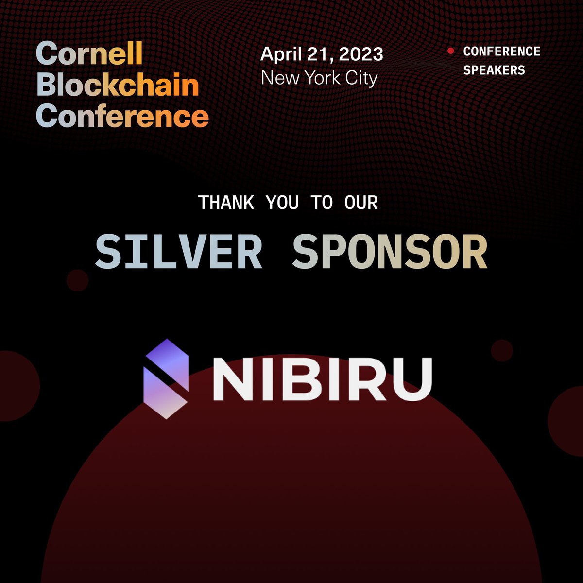 CUBlockchain's tweet photo. We are happy to announce @NibiruChain, a sovereign proof-of-stake blockchain, open-source platform in the @Cosmos Ecosystem, will be joining Cornell Blockchain Conference 2023 as Silver Sponsor 🛸

Nibiru unifies leveraged derivatives trading, spot trading, staking, and bonded liquidity provision into a seamless user experience, enabling users of over 40 blockchains to trade with leverage using a suite of composable decentralized applications.

We thank Nibiru Chain for their support of our mission to democratize #web3 knowledge ⛓️🔥 Don’t forget to visit Nibiru Chain’s recruiting booth this April 21 at Cornell #Blockchain Conference! 

🎟️ Tickets: https://t.co/7yWw2jA2B5