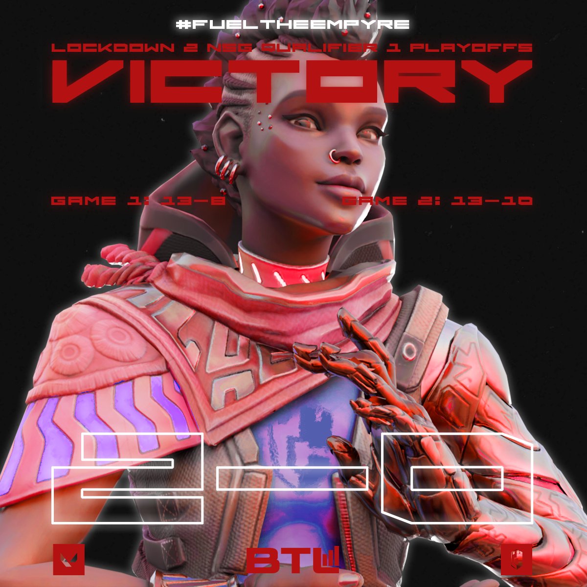 ChicagoEmpyre's tweet photo. 2-0 vs Anima Squad Only! We advance to #NSG semifinals. Absolute dub for our Valorant squad🔥

#FuelTheEmpyre #BTL #EMPWIN https://t.co/hQiLFp6PZP