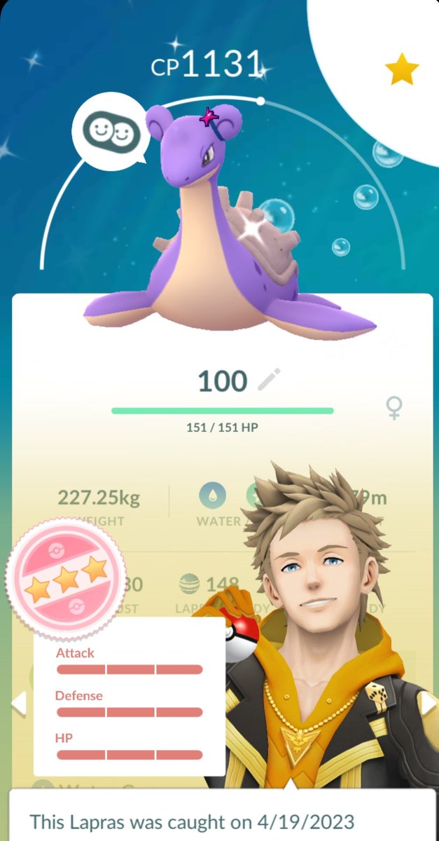 1moreShiny1's tweet photo. 😱😻 ok now I don't care that I didn't get any flower crown shiny, I'm in shock 🙏😻my first 💯 shiny costume pokemon. #shinycostumelapras #mysticheroevent #shundolapras #pokemongo https://t.co/DlZNLOZVaV