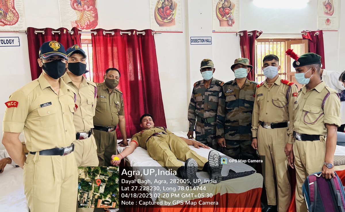 NccDei's tweet photo. Cadets of 7/1 coy. 1 UP BN NCC AGRA and Manav Seva Charitable Blood Bank joined hands to host a successful One-Day Blood Donation Camp on 18th April,2023 in DEI,AGRA

The blood donation drive saw 280+ donors.

#BloodDonation #DonateBloodSaveLives
@HQ_DG_NCC 
@NCCDteUP https://t.co/S2S8c4D6vu