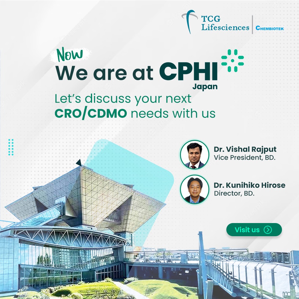 TCGLifesciences's tweet photo. Discuss your next CRO/CDMO Needs with us at CPHI Japan

To schedule, meetings get in touch with 
gurucharan.shinde@tcgls.com
ritu.mishra@tcgls.com 
praneeth.kamarapu@tcgls.com

#CPhIJapan #TCGLS #CRO #CDMO #tcglifesciences #drugdiscovery #drugdevelopment https://t.co/YHMSFIV5dt