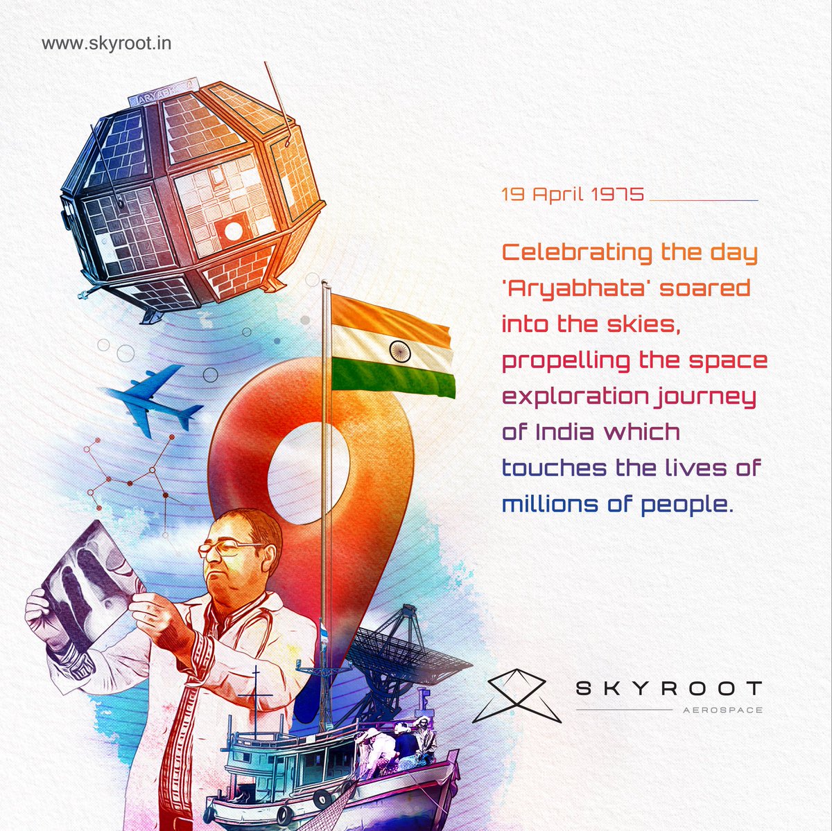 SkyrootA's tweet image. On this day in 1975, Aryabhata, India&apos;s first satellite, was heaved into the skies, laying the foundation for India&apos;s impressive space exploration journey that continues to transform millions of human lives. Let&apos;s celebrate this remarkable milestone! 🌌🇮🇳🚀
#Aryabhata