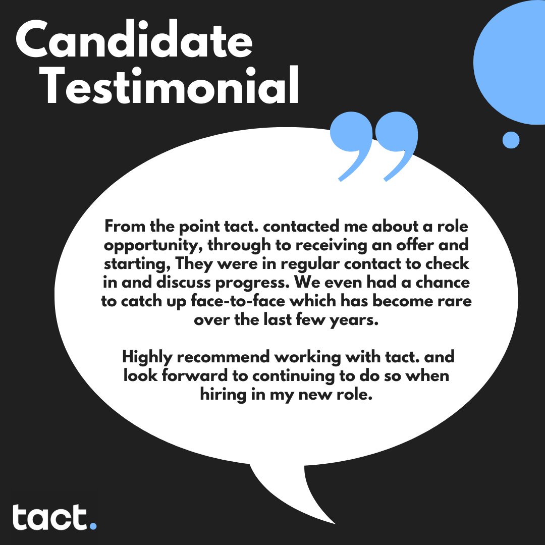 tact_it's tweet image. 🌟📣 CANDIDATE TESTIMONIAL 📣🌟

We recently received another amazing candidate review that we just have to show you! 🙌 

Well done to the team for your hard work, dedication, and amazing results as always 👏💙

#tact #MakingTheConnetion #DevLaunchPad