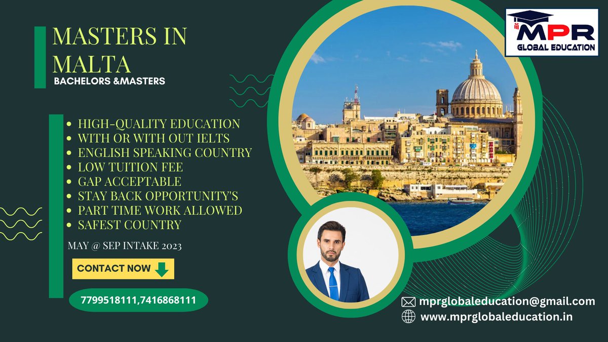 masters in Malta...…
Malta in more than opportunity's high-quality e ..For more info visit...mprglobaleducation.in/latest-update/…