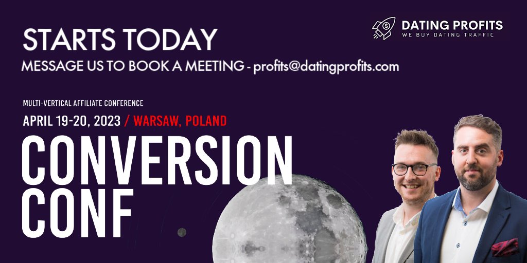 DatingProfits's tweet photo. Conversion Conf starts today 🙌🏼 

If you're attending the event this week in Warsaw and would like to meet to discuss selling your highly-qualified online dating traffic for up to $15 CPL - get in touch 📲

#networking #conversionconf #affiliatemarketing #affiliateevent #traffic https://t.co/gCwkWzwunQ
