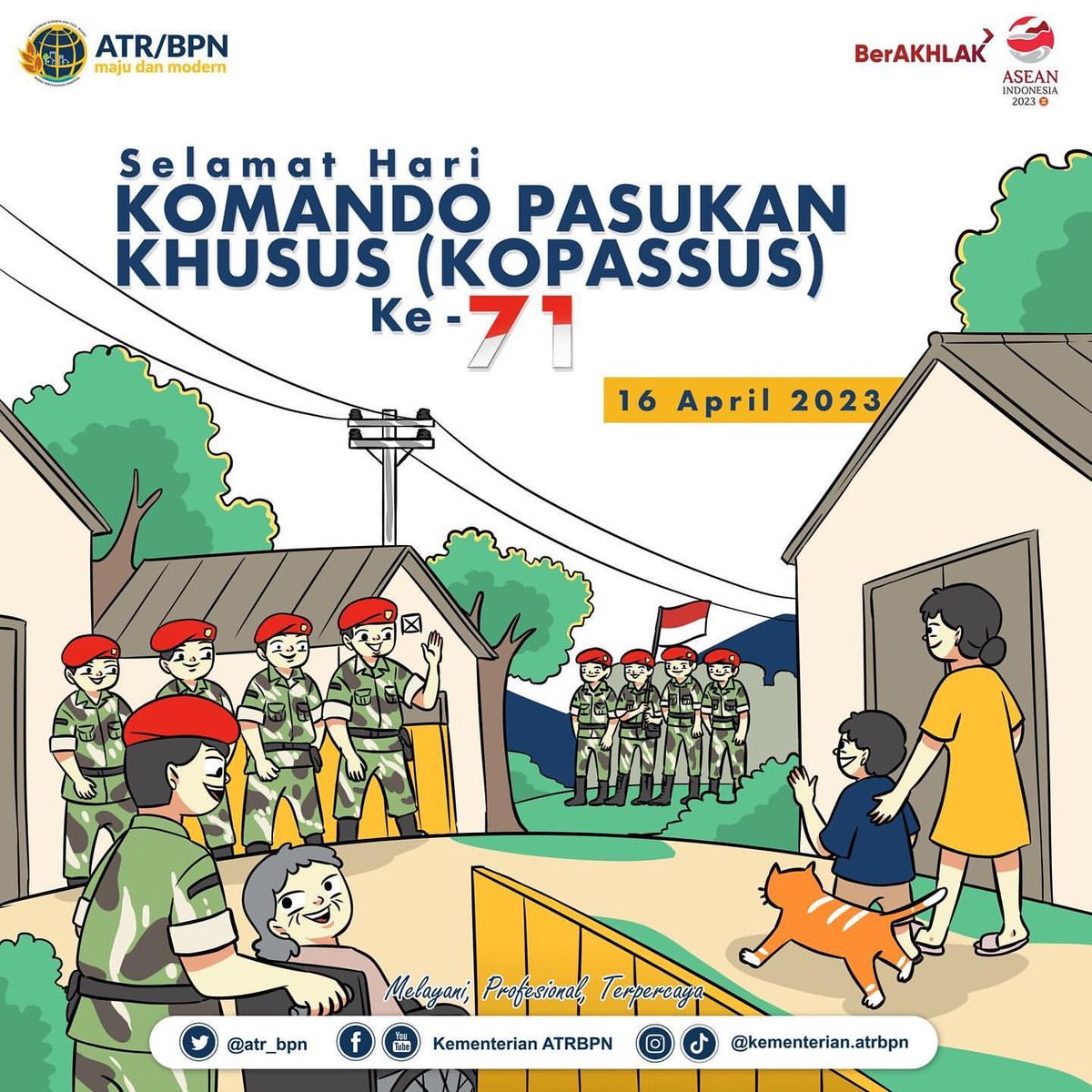 KantahKabSkhjo's tweet image. Segenap jajaran Kementerian ATR/BPN mengucapkan Selamat Memperingati Hari Ulang Tahun ke-71 Komando Pasukan Khusus (KOPASSUS).

Kopassus Ku, Kopassus Kita, Kopassus Patriot dan Kopassus Untuk Indonesia 🇮🇩 

#TuntasdanBangkit
#MenujuIndonesiaLengkap
#ATRBPNKiniLebihBaik