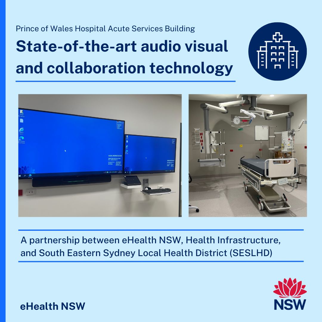 State-of-the-art audio visual and collaboration technology now features throughout the new <a href="/SEastSydHealth/">SESLHD</a> Prince of Wales Hospital Acute Services Building, allowing allows clinicians, patients and carers to collaborate statewide: ehealth.nsw.gov.au/news/virtual-t… <a href="/NSWHealthInfra/">Health Infrastructure</a>
